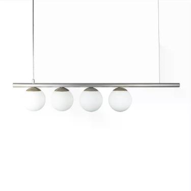 Imagem de Lustre Pendente Figo Prata - 4 Globos Esfera De Vidro Branco