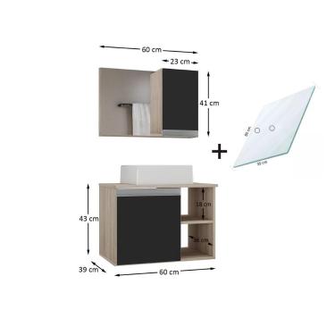 Imagem de Armario gabinete banheiro virtus 60cm tampo de vidro - MOVEIS JOIA, Ma