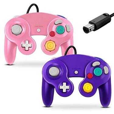 Imagem de FIOTOK Controle Gamecube, controle clássico com fio para Wii Nintendo Gamecube (rosa e roxo - pacote com 2)