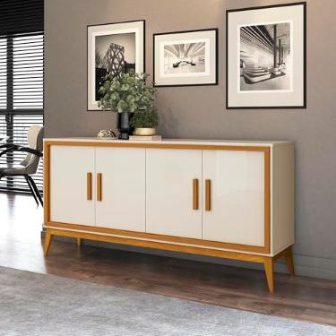 Imagem de VIA NOSSA - Buffet Aparador com 4 Portas Pés em Madeira Maciça Istambul 160cm Cor:offwhite/cedro