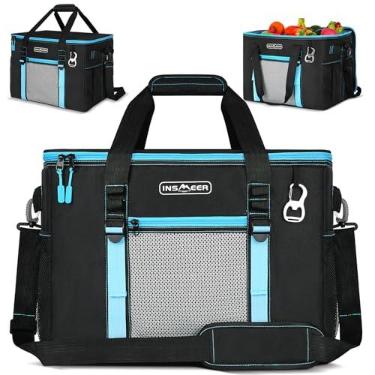 Imagem de INSMEER Bolsa Termica Marmita Grande para 75 Latas, Saco Térmico Isolador à Prova de Vazamentos 50L, com Alça de Ombro, para Almoço, Piquenique e Praia (Preto)