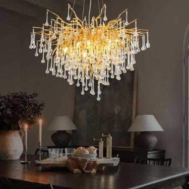 Imagem de GREMLBUK Lustres De Cristal Para Sala Jantar, Lustre Moderno Com Galhos Árvore Dourados, Teto Alto, Estar, Quarto, Hall Entrada (31,5 Polegadas)