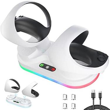 Imagem de Estação de carregamento para controlador PS VR2, base magnética de carregamento rápido, suporte de carregador de mesa antiderrapante, luzes coloridas RGB, indicadores LED, acessórios essenciais PSVR2