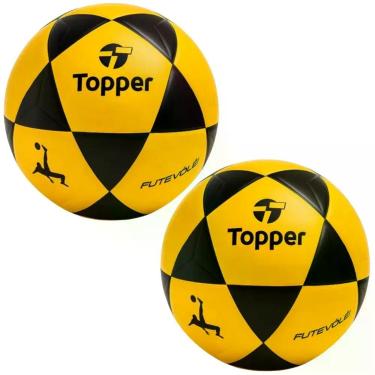 Imagem de Bola de Futevôlei Topper R1 Oficial com Toque Macio e Controle Preciso em Amarelo e Preto Kit com 2 Unidades