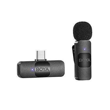 Imagem de BOYA BY-V10 Microfone de lapela sem fio para smartphone Android e laptop - Microfone condensador USB C omnidirecional para gravação de vídeo para entrevista, podcast, vlog, transmissão ao vivo