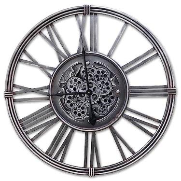 Imagem de Relógio de parede grande com engrenagens em movimento real, grande, moderno, industrial, steampunk, engrenagem, decorativo, grande, metal, para sala de estar, casa, cozinha, escritório, 80 cm/31