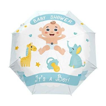 Imagem de U LIFE Guarda-chuva de bebê menino com abertura automática, guarda-chuva antiUV dobrável compacto e automático