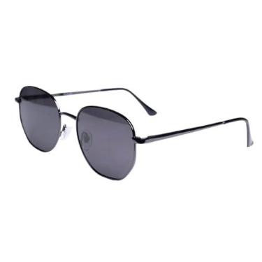Imagem de Óculos de Sol Hexagonal com Case Inclusa, Armação Preta, Lentes Escuras, Estilo Clássico Masculino Feminino