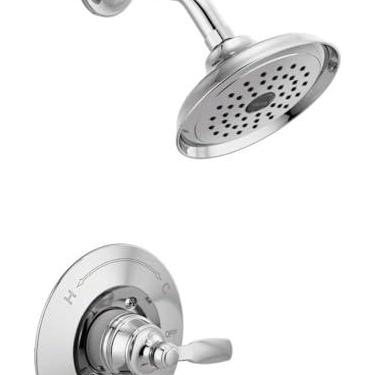 Imagem de Kit de acabamento de chuveiro Delta Faucet Woodhurst Série 14, torneira de chuveiro com chuveiro de jato único, cromado T14232 (válvula não incluída)