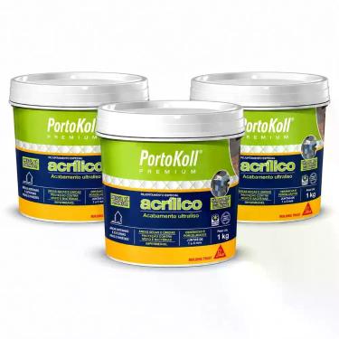 Imagem de Kit 3 Rejunte Acrílico PortoKoll 1kg Cinza Artico Plus - SIKA