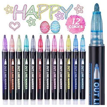 Imagem de Yangmei Itens de cesta de Páscoa para adolescentes, marcadores de glitter, presentes para meninas adolescentes, 12 canetas marcadoras brilhantes para presente de Páscoa para crianças, presentes para