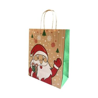 Imagem de Kit 10 Sacola Santa Claus Presente De Natal 20x15x25cm Cor:Kraft Natur