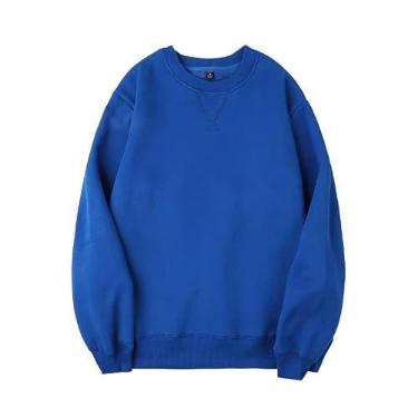 Imagem de Jueshanzj Suéter 500g de pelúcia grosso gola redonda branco masculino e feminino mangas compridas, Azul, M