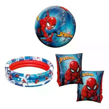 Imagem de Piscina 200l + Bola + Boia De Braço Inflável Homem-aranha - I co., Azu