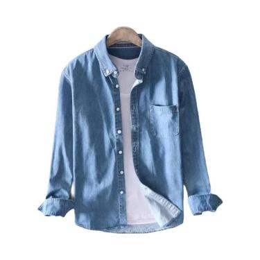 Imagem de Camisa Jeans Masculina De Manga Longa Azul Claro, Preta E Cinza 100% A