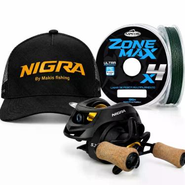 Imagem de Kit Completo Carretilha Nigra Makis Boné Linha Multi 100m 4X Lado da M