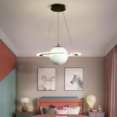 Imagem de Luz Pendente Led Para Crianças Planeta Azul Regulável Planetas De Vidro Modernos Luz Pendente Com Halo Meninas Meninos Quarto Pendurado Lâmpada Altura Ajustável Lustre Modern, Infinite Dimming, Type B