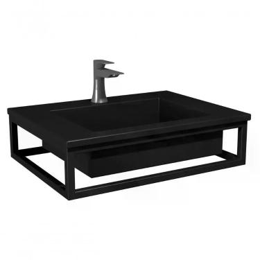 Imagem de Bancada Suspensa Banheiro Ferro Iron Black 60x45cm Preto Fosco