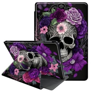 Imagem de RAUEDWDJS Capa para Samsung Galaxy Tab A9+ / A9 Plus 11 polegadas 2024 2023-360 graus rotação multi-ângulo visualização capa protetora com auto hibernar/despertar, caveira roxa