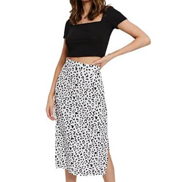 Imagem de Saia Midi Com Estampa de Leopardo, Cintura Alta Com Zíper Casual, Saia Midi Estampada na Moda para Mulheres para Festa (S)