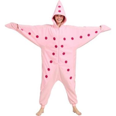 Imagem de AIYOUYIYA Pijama de fantasia de estrela do mar para adultos – Traje de cosplay de uma peça de animal marinho para mulheres e homens, Estrela-do-mar rosa, P