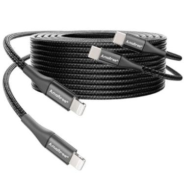Imagem de Amaitree Cabo USB C para Lightning de 1,5 m, [certificado Apple MFi], pacote com 2 cabos 3A de carregamento rápido tipo C para Lightning, cabo trançado para iPhone 14/13/12/11/XS/XR/8 Series - Preto