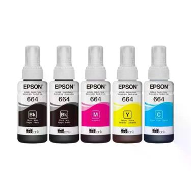Imagem de Kit Tinta Epson Original T664 5un 664 L395 L380 L375 L220 L455 - Refil