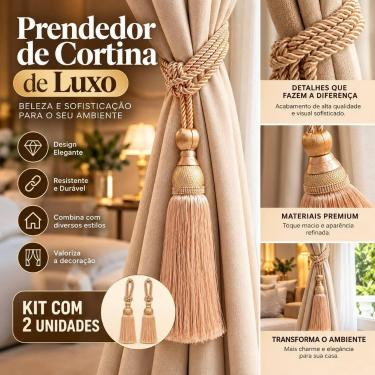 Imagem de Kit 2 Par Prendedor De Cortina Bege Pingente Franja Luxo Abaçadeira 02