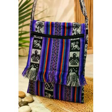 Imagem de Bolsa Peruana Lateral Transversal Grande Boho Franja Unisex - Artesana