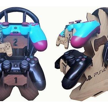 Imagem de Suporte 2 Controles Headset Headphone  - LUALKI, MARROM