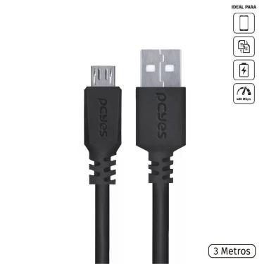 Imagem de Cabo Para Celular Micro Usb Para Usb A 2.0 3 Metros Preto - Pmuap-3
