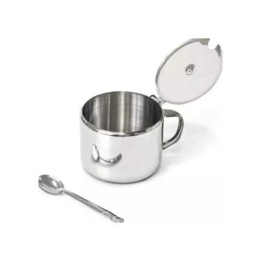 Imagem de Açucareiro Aço Inox Metálico Com Alça Tampa e Colher Kehome 300ml Prat