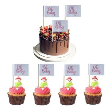 Imagem de 100 Pçs Mini Bandeiras Rosa Oh Baby Toothpick Tema Festa Chá de Bebê Palito Bandeiras de Palito Bandeiras de Cupcake de Bebê Decorações