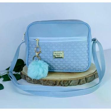 Imagem de Bolsa Feminina Alça Transversal Tira Colo Estampa Moderna Com Pompom Azul Bebê