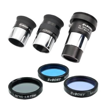 Imagem de SVBONY SV233 Conjunto de oculares de telescópio, kit de acessórios de 7 peças e filtro