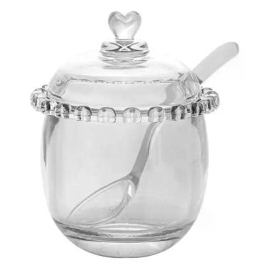 Imagem de Açucareiro com Colher e Tampa de Vidro Cristal Coração 12cm Lyor