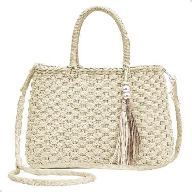 Imagem de Bolsa de Palha Retangular Faminina Moda Verão Praia Piscina Alça Fina 