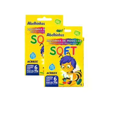 Imagem de kit 2 Massinha de Modelar Acrilex Soft Abelinhas 6 Cores 90g