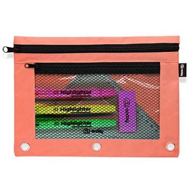 Imagem de Enday Bolsa vermelha para fichário de 3 anéis, bolsas de lápis com zíper, bolsa de lápis com 3 anéis para fichário, estojo para fichário, bolsas grandes para escola, casa e escritório
