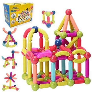 Imagem de Blocos de Montar Magnéticos Construção Infantil Brinquedo Educativo Bolas e Bastões (128 Peças)