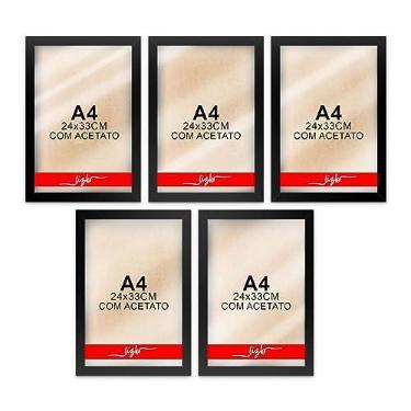 Imagem de Kit 5 Molduras Quadros A4 Certificados Acetato 21x30cm Preto