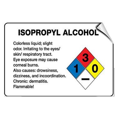Imagem de Álcool isopropílico irritante olhos pele trato respiratório adesivo decalque 25 cm x 18 cm