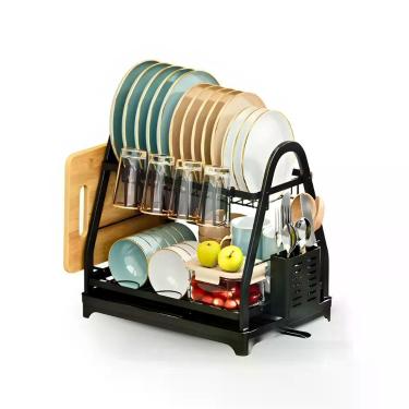Imagem de Escorredor de Louças Escorredor e Organizador de Louças Inox com Bandeja de Escorrimento para Cozinha Preto Utimix