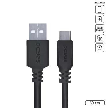 Imagem de Cabo Usb A 2.0 Para Usb Tipo C Para Celular Smartphone 50Cm Preto - Puacp-05