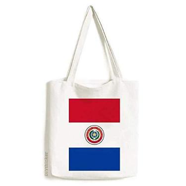 Imagem de Bolsa de lona com bandeira nacional do Paraguai América do Sul Bolsa de compras casual