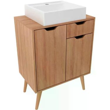 Imagem de Gabinete Para Banheiro 60 Cm 2 Portas Com Cuba Meire Amêndoa