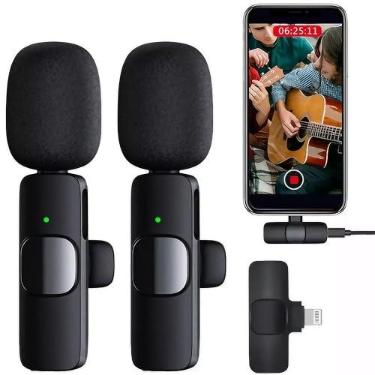 Imagem de Microfone Lapela Sem Fio Duplo USB Tipo C para Android e Lightning para iPhone com Som Profissional 360º