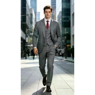 Imagem de Traje alta costura cinza melange - calça com regulagem cor:cinzatamanh