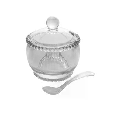 Imagem de Açucareiro 10 cm de cristal transparente com colher Pearl Wolff - 2837