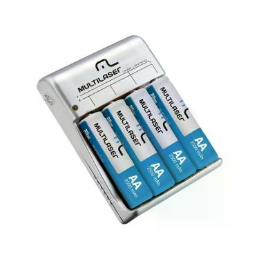 Imagem de Carregador De Pilhas Aa/Aaa Multilaser Bivolt + 4 Pilhas AA Recarregáv
